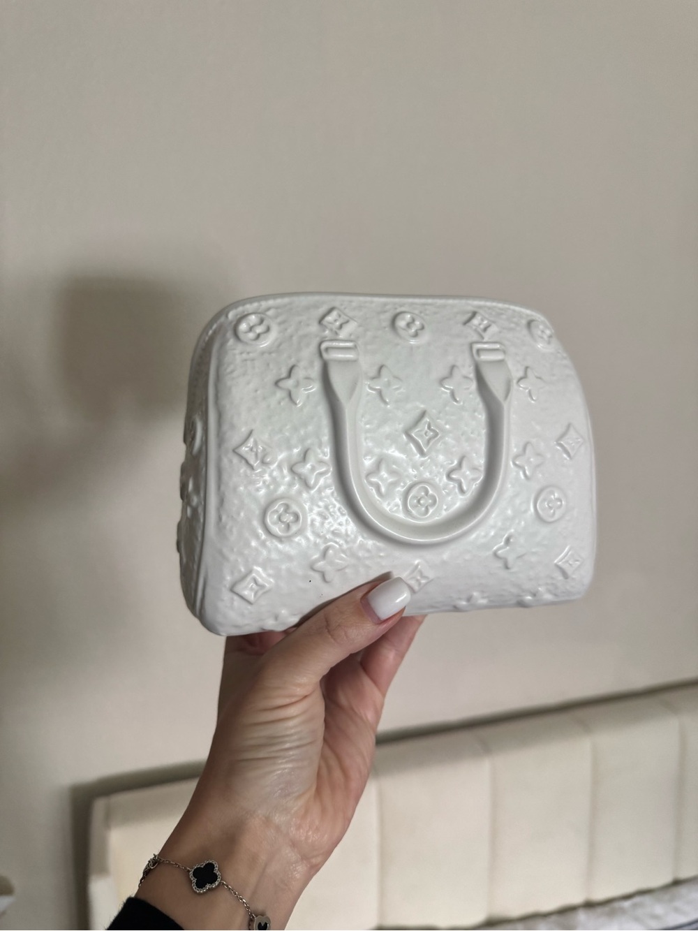 White Embossed Dome-Shape Vase